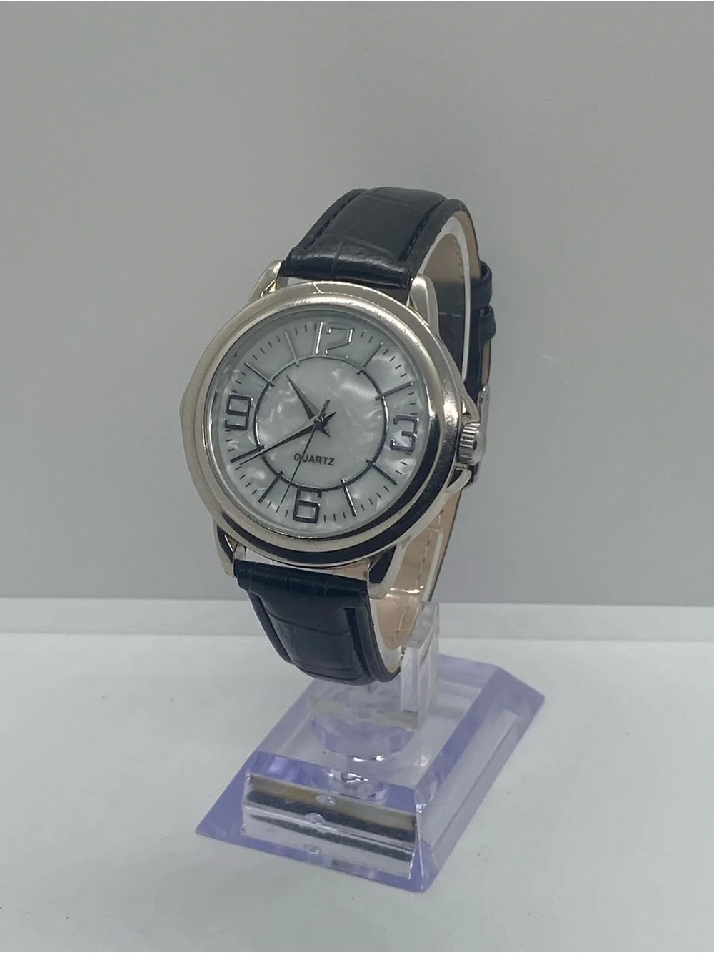 Silver Case Black Strap Mens Quartz Watch